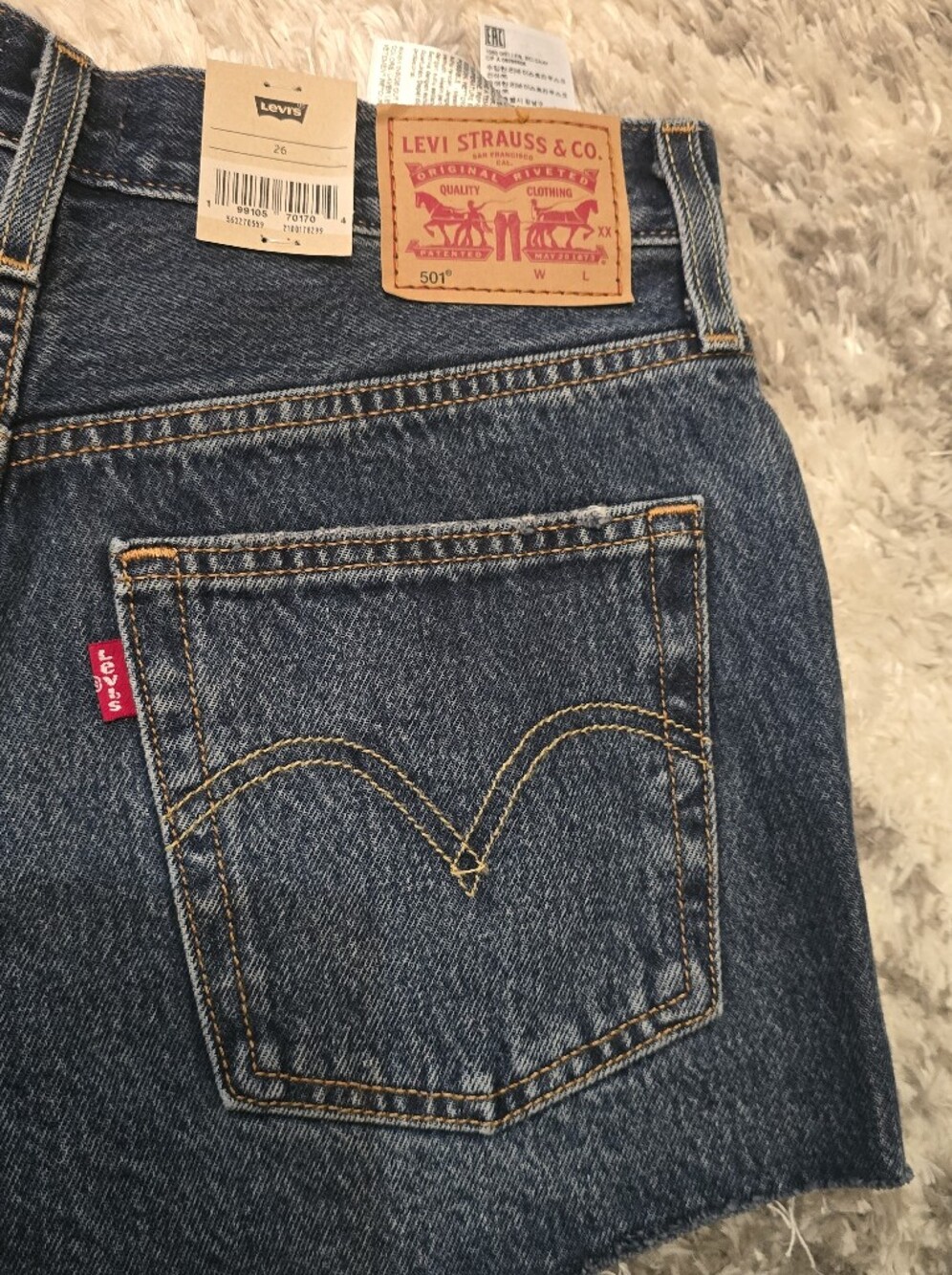 Levi's 501 High-Waist Distressed Denim Shorts - Dark Blue - Picture 5 of 6
